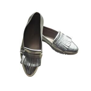 Donald J Pliner Women's ABBI Metallic Silver Leather Slip On Loafers Size 6.5 M